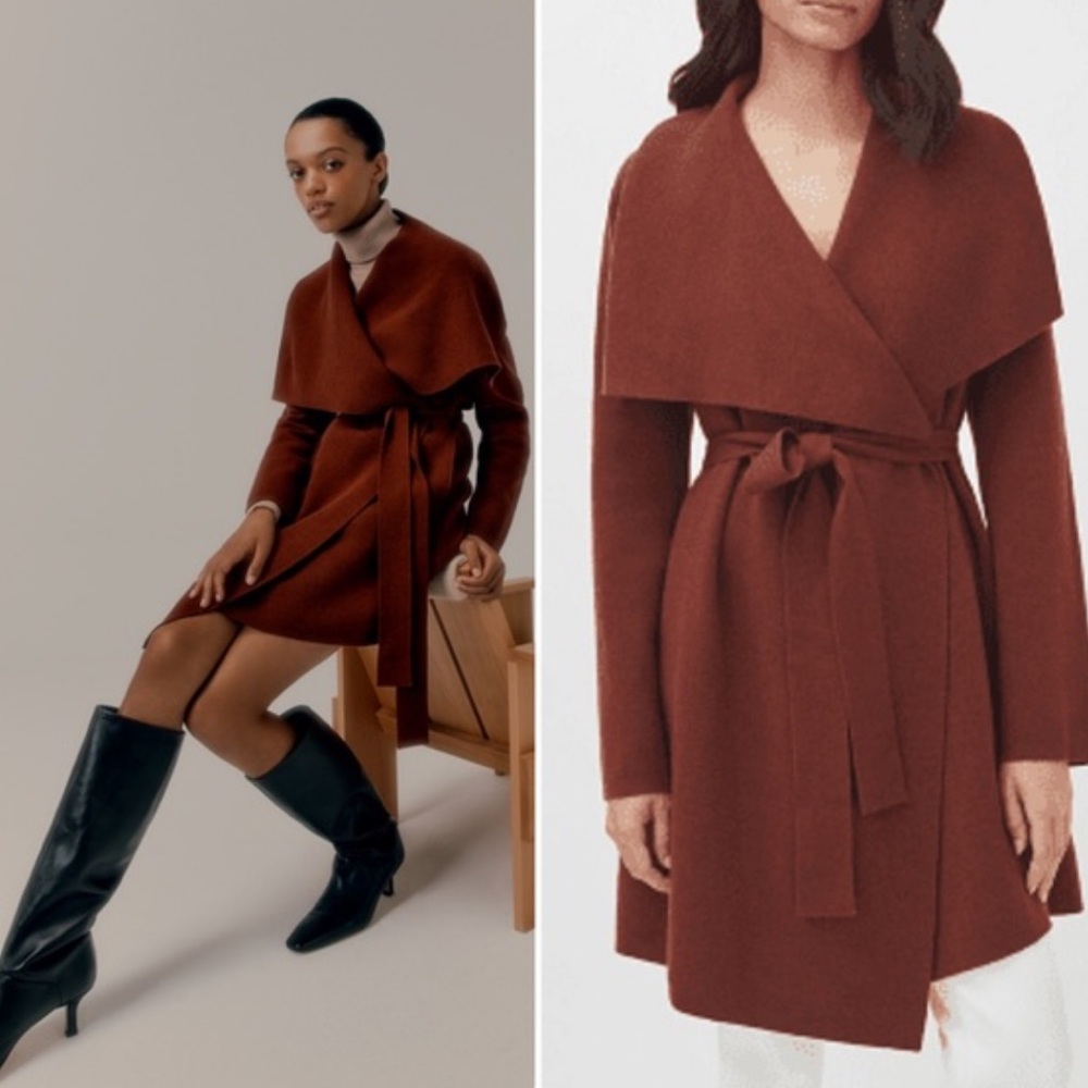 Cuyana Wool Cashmere Wrap Sweater Coat • M / L • Rust